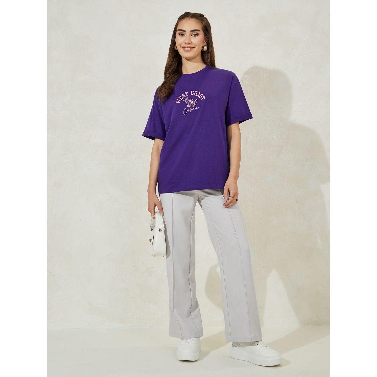 Styli Oversized West Coast Embroidered Turn-Up Sleeves T-Shirt-women-clothing-tshirts-image-3