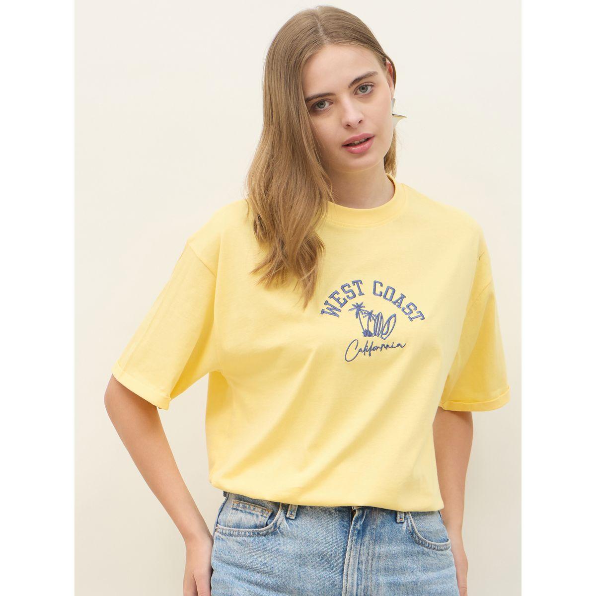 Styli Oversized West Coast Embroidered Roll-Up Sleeves T-Shirt-women-clothing-tshirts-image-2