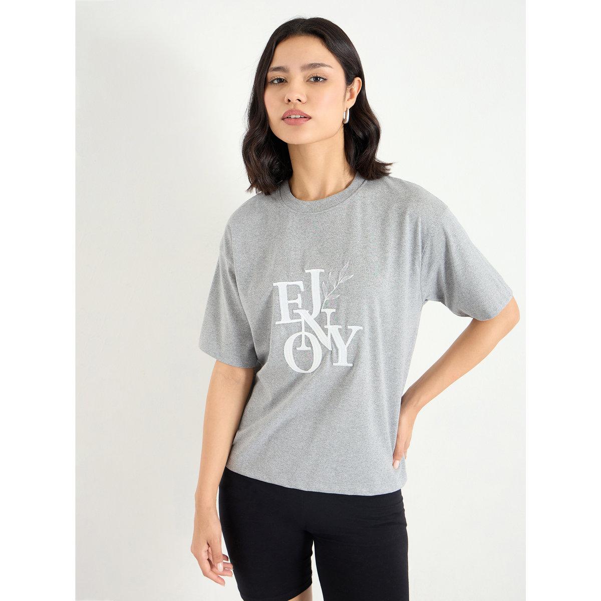 Styli Boxy Embroidered T-Shirt with Dropped Shoulder-women-clothing-tshirts-image-3