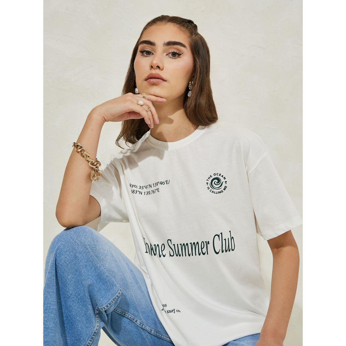 تيشيرت فضفاض مطبع بطبعة كتابة-women-clothing-tshirts-image-1