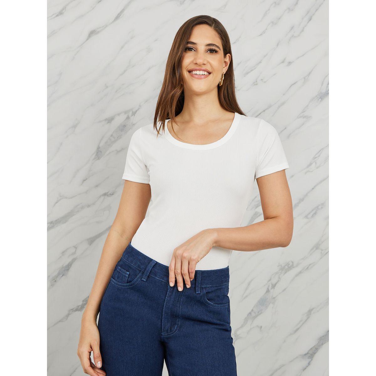 Styli Ribbed Binding Round Neck Regular Fit T-shirt-women-clothing-tshirts-image-3