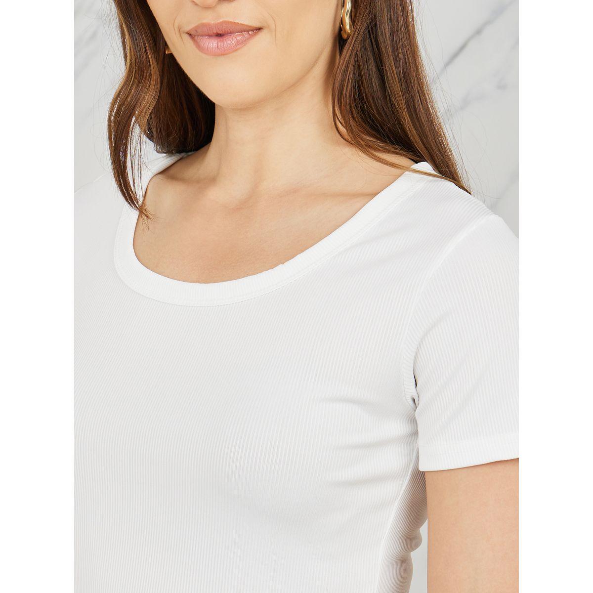 Styli Ribbed Binding Round Neck Regular Fit T-shirt-women-clothing-tshirts-image-5