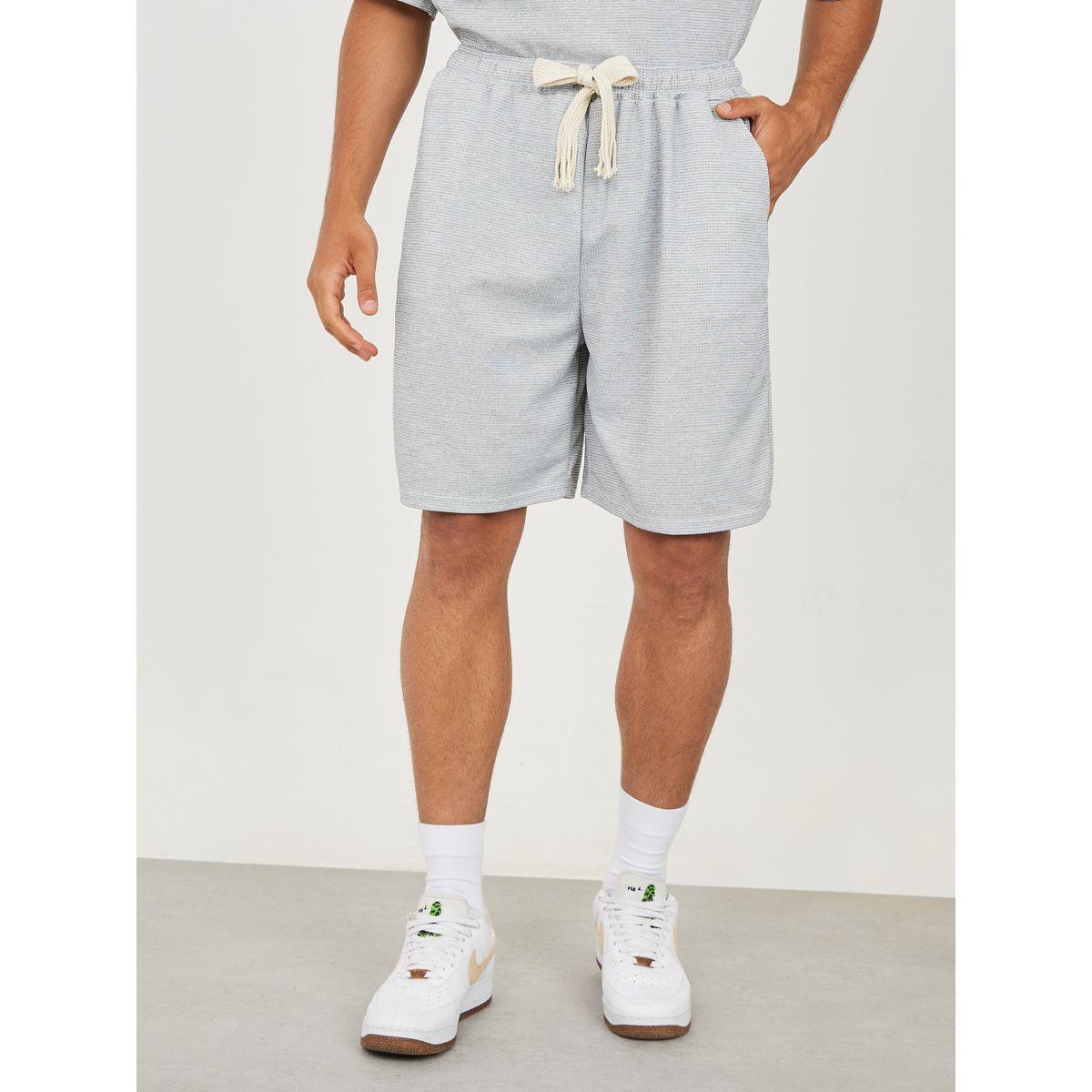 Styli Solid Textured Knit Oversized Streetwear T-Shirt & Shorts Set-men-clothing-coordsets-image-4
