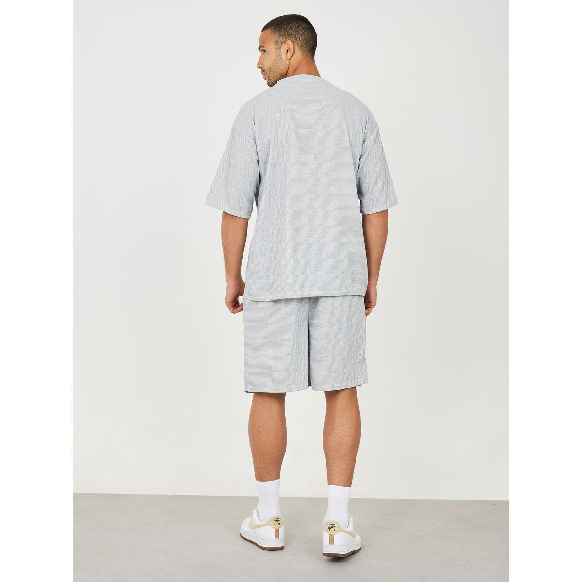 Styli Solid Textured Knit Oversized Streetwear T-Shirt & Shorts Set-men-clothing-coordsets-image-5