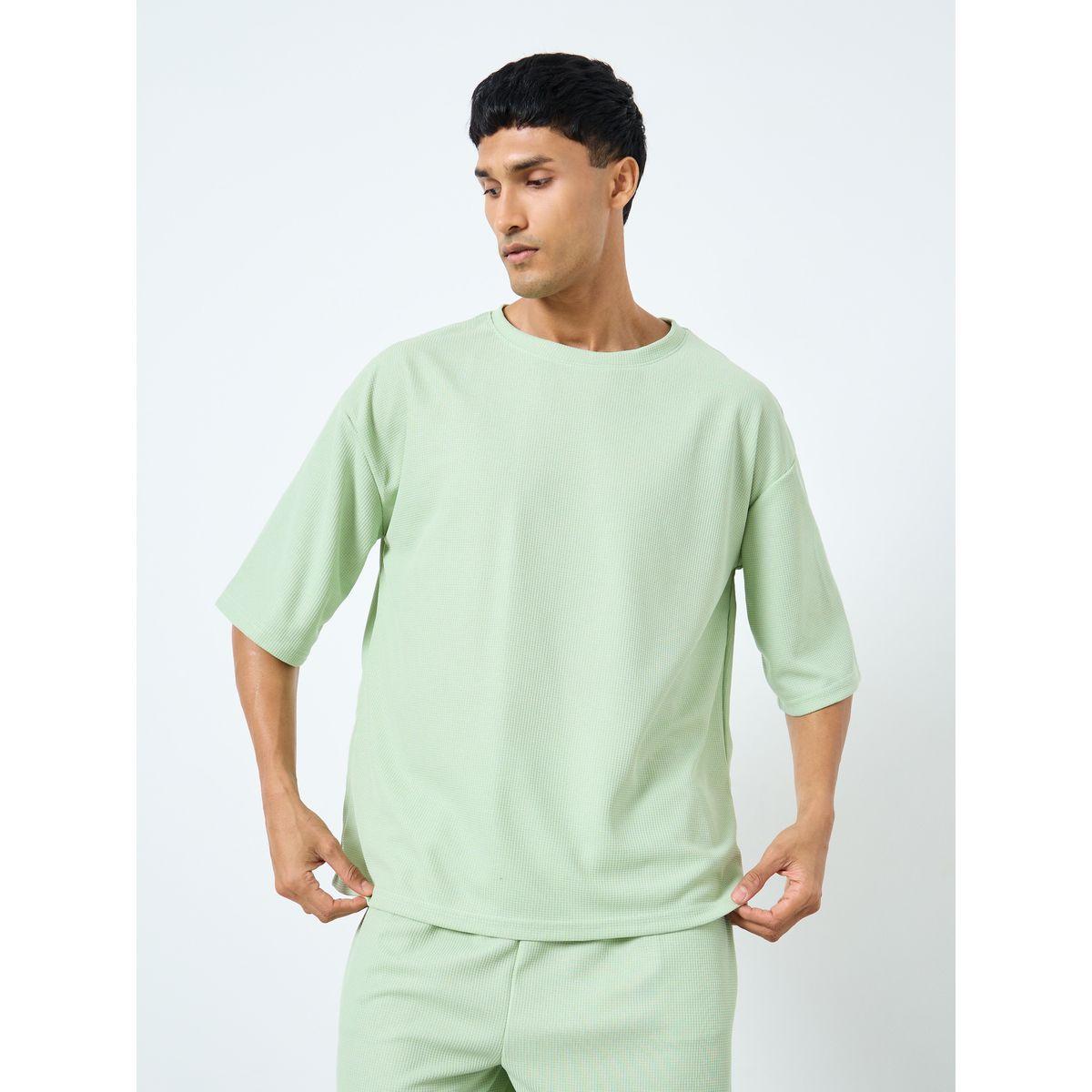 Styli Solid Textured Knit Oversized Streetwear T-Shirt and Shorts Co-Ords-men-clothing-coordsets-image-2