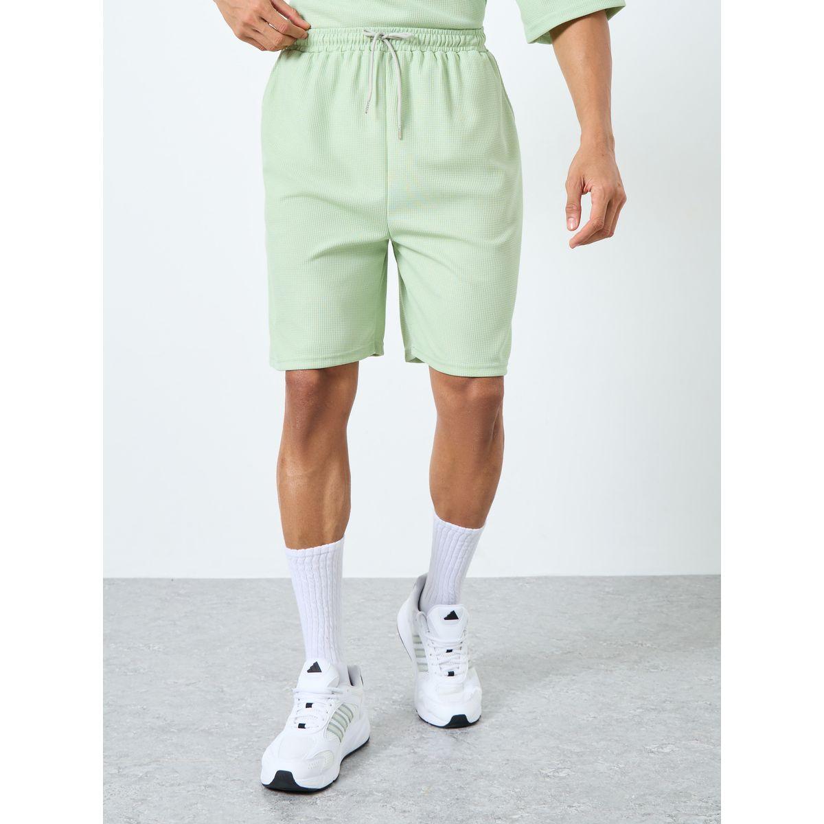 Styli Solid Textured Knit Oversized Streetwear T-Shirt and Shorts Co-Ords-men-clothing-coordsets-image-5