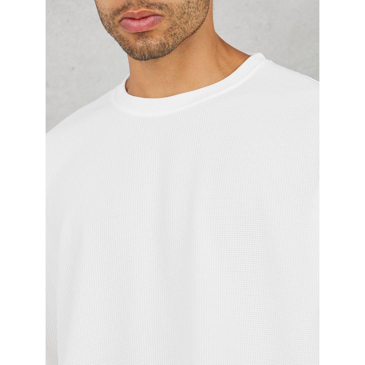 Styli Solid Textured Knit Oversized Streetwear T-Shirt & Shorts Set-men-clothing-coordsets-image-3