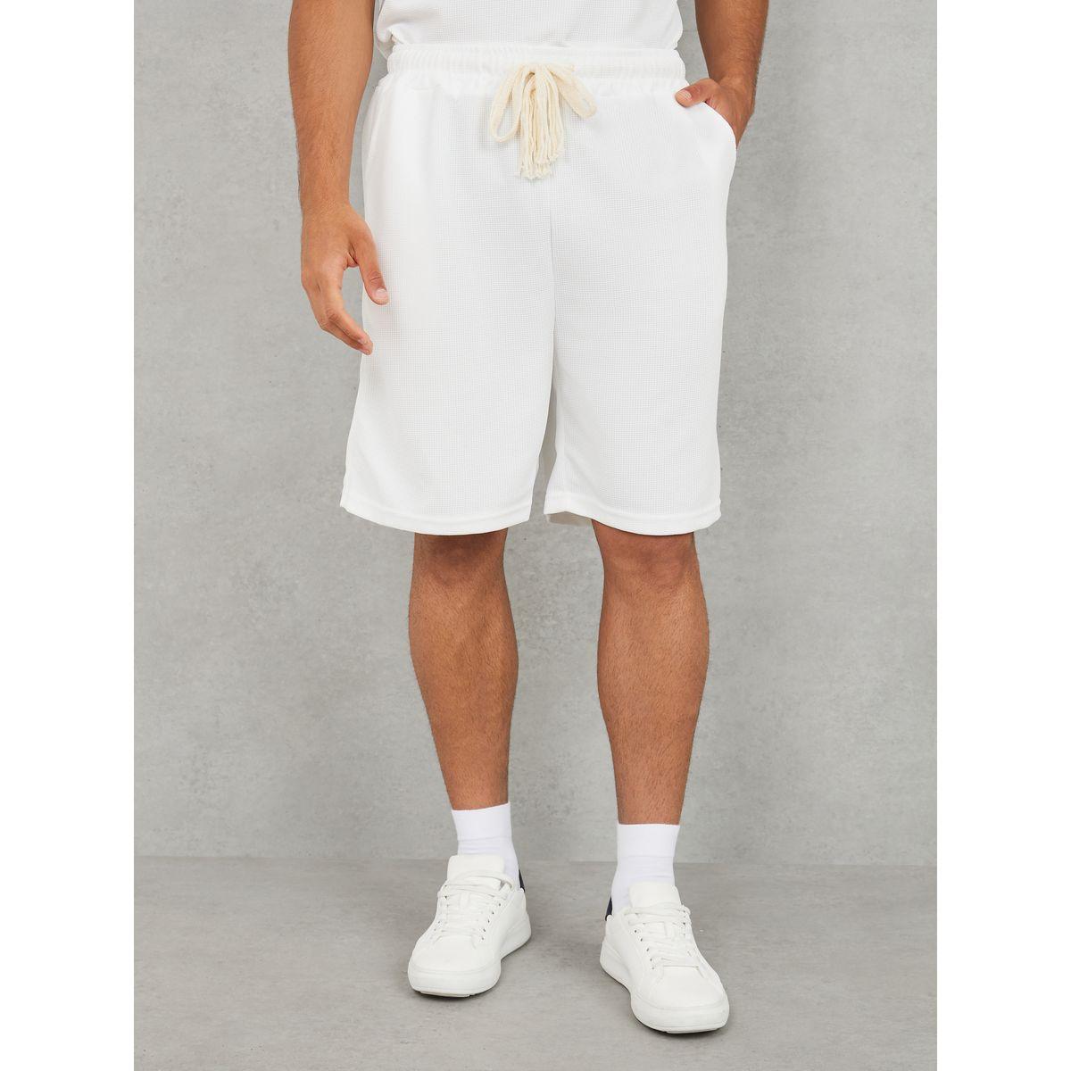 Styli Solid Textured Knit Oversized Streetwear T-Shirt & Shorts Set-men-clothing-coordsets-image-4