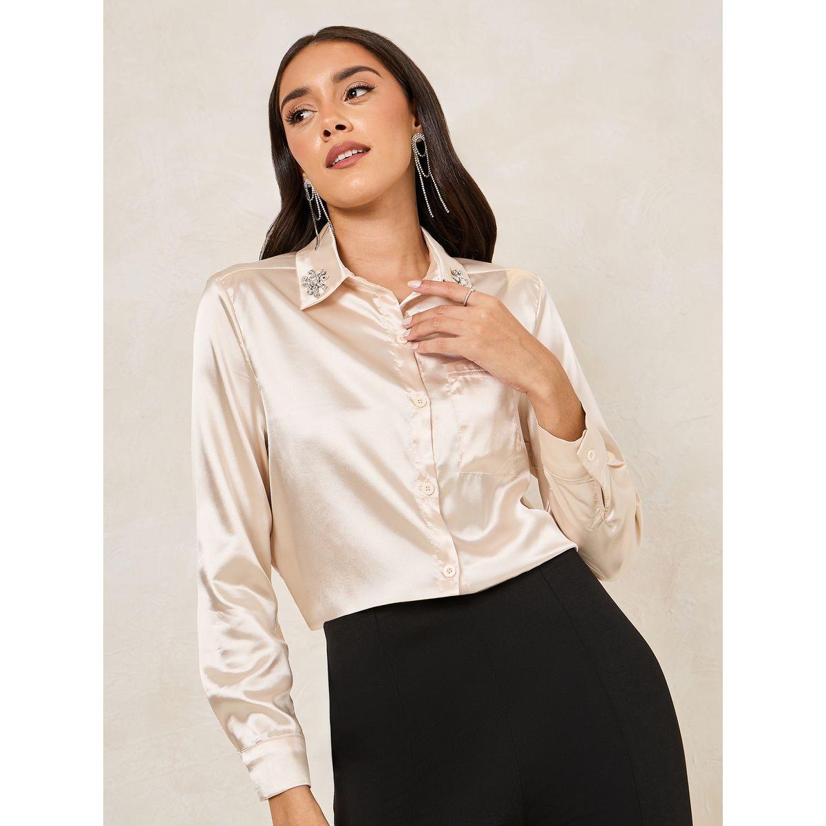 Styli Relaxed Fit Satin Button Down Shirt with Embellished Detail-women-clothing-shirtsandblouses-shirts-image-1