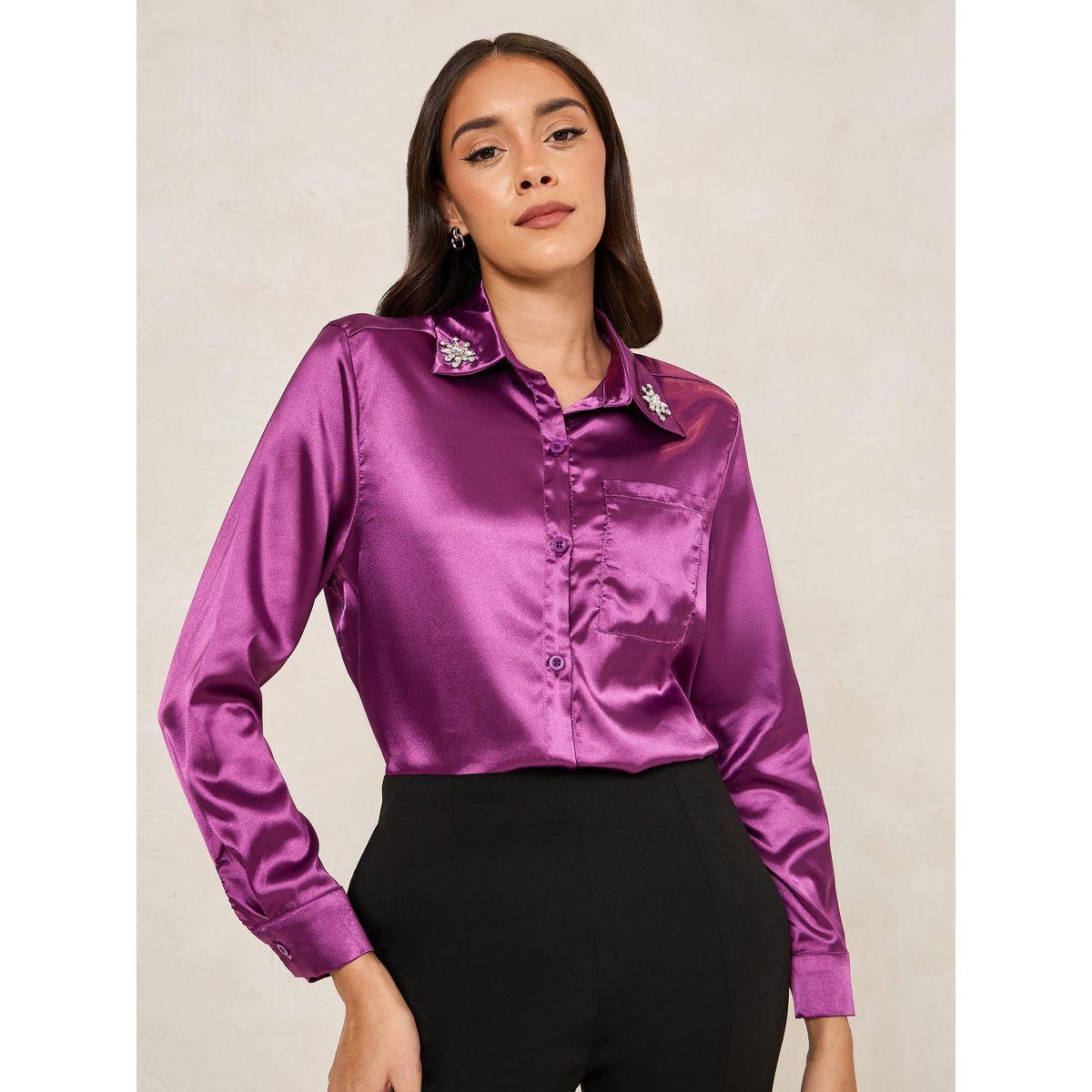 Styli Relaxed Fit Satin Button Down Shirt with Embellished Detail-women-clothing-shirtsandblouses-shirts-image-1