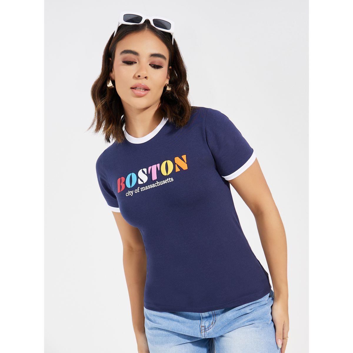 تيشيرت قطن ليكرا بطبعة كتابة-women-clothing-tshirts-image-1