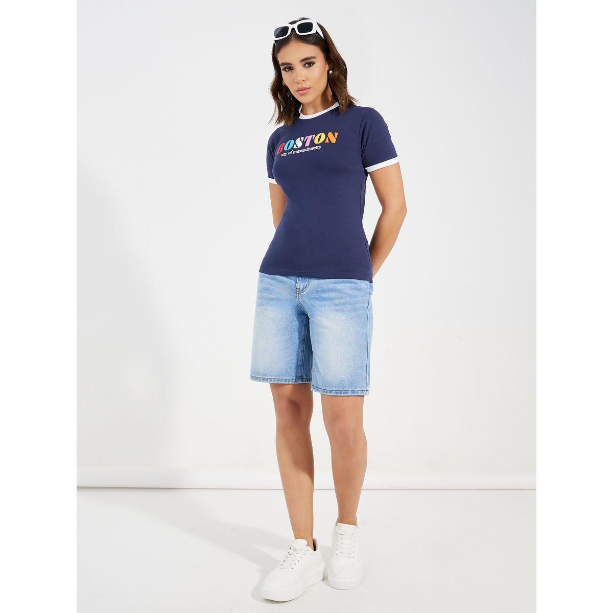 تيشيرت قطن ليكرا بطبعة كتابة-women-clothing-tshirts-image-2