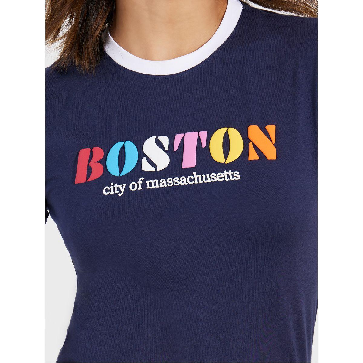 Styli Cotton Lycra Boston Slogan Print Fitted T-Shirt-women-clothing-tshirts-image-3