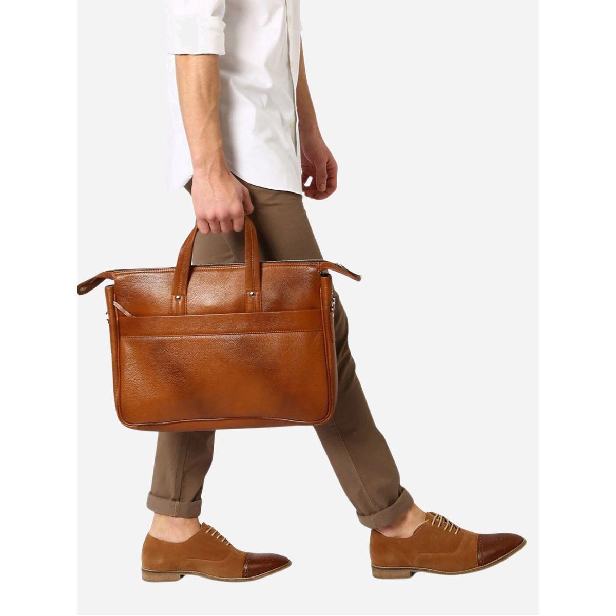 شنطة لابتوب جلد بمقبض يد تورتويز × ستايلي-men-bags-image-1