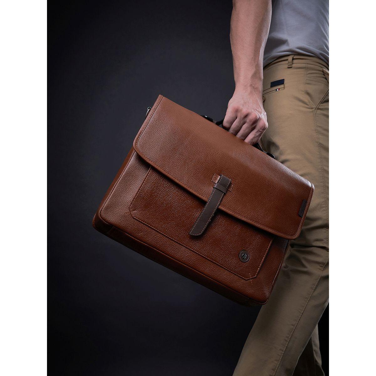 Tortoise X Styli  Leather Laptop Bag with Push Lock Closure-men-bags-image-10