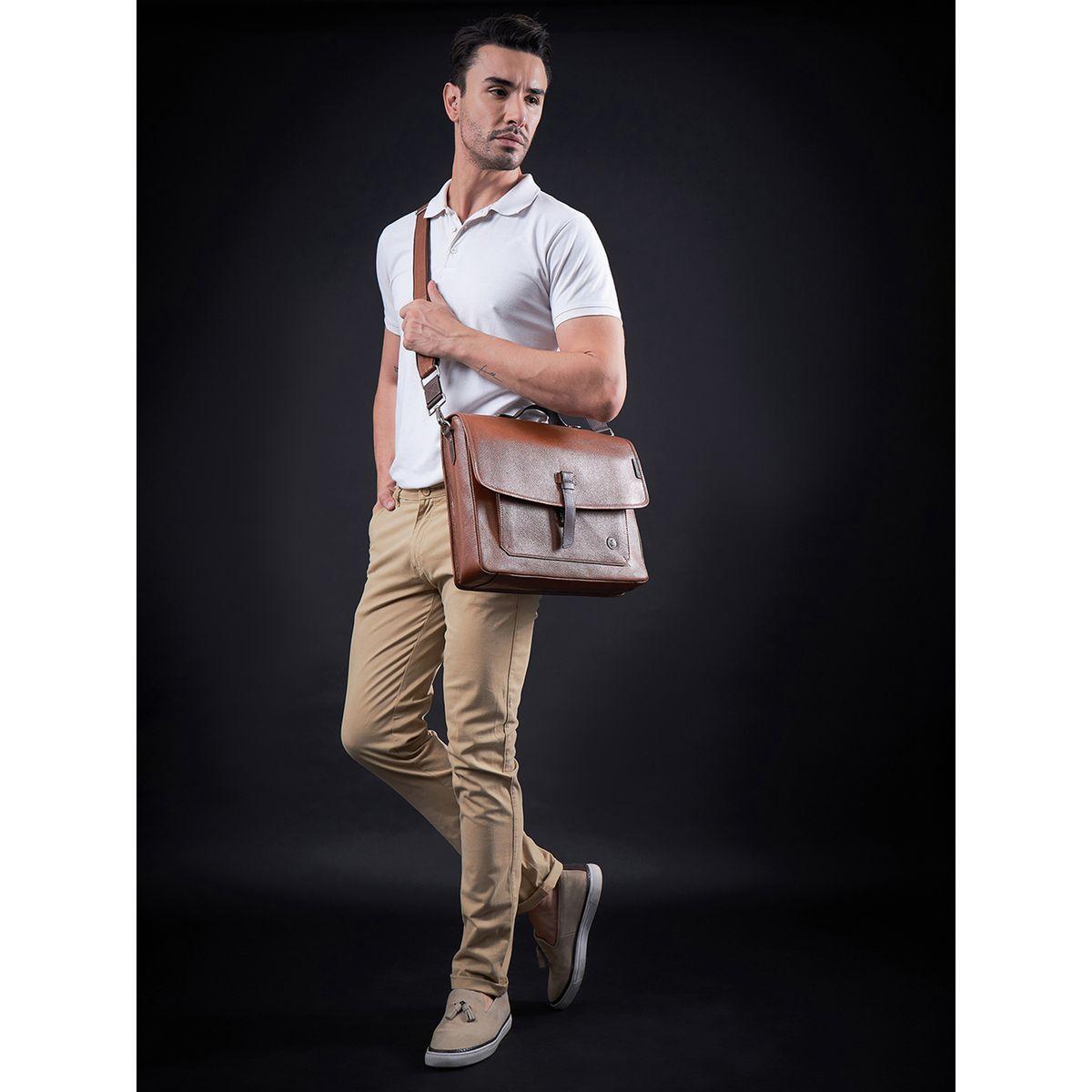 Tortoise X Styli  Leather Laptop Bag with Push Lock Closure-men-bags-image-2
