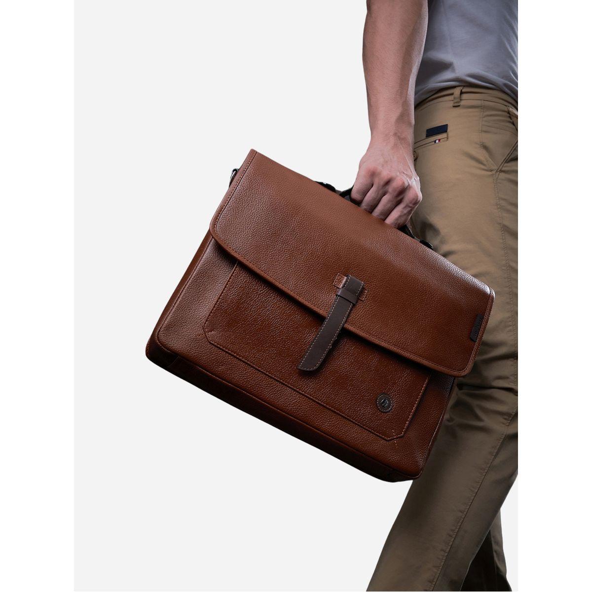 Tortoise X Styli  Leather Laptop Bag with Push Lock Closure-men-bags-image-4