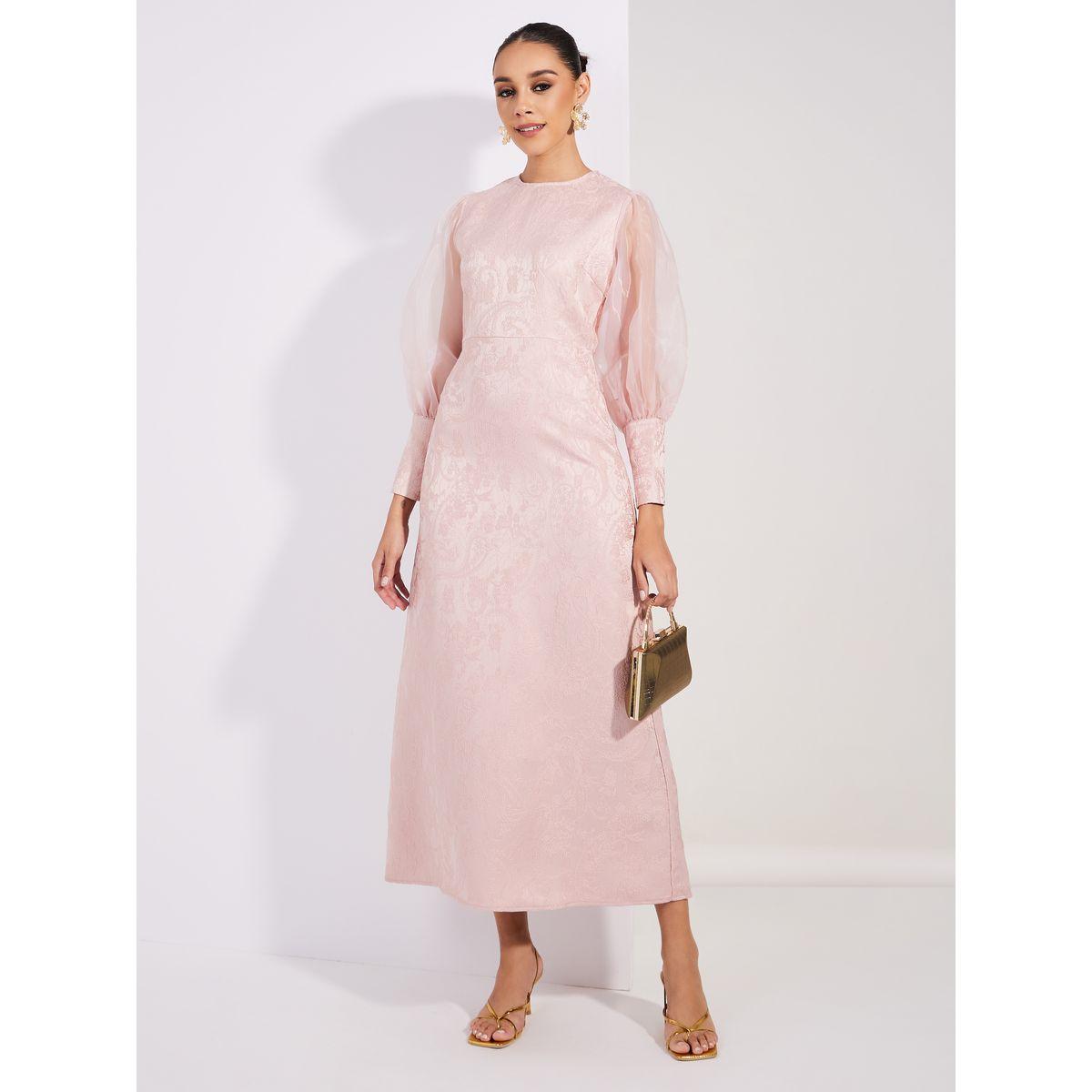 Styli Limited Jacquard Round Neck Evening Maxi Dress-women-clothing-dresses-image-1