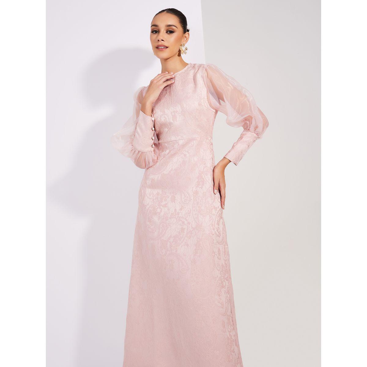 Styli Limited Jacquard Round Neck Evening Maxi Dress-women-clothing-dresses-image-2