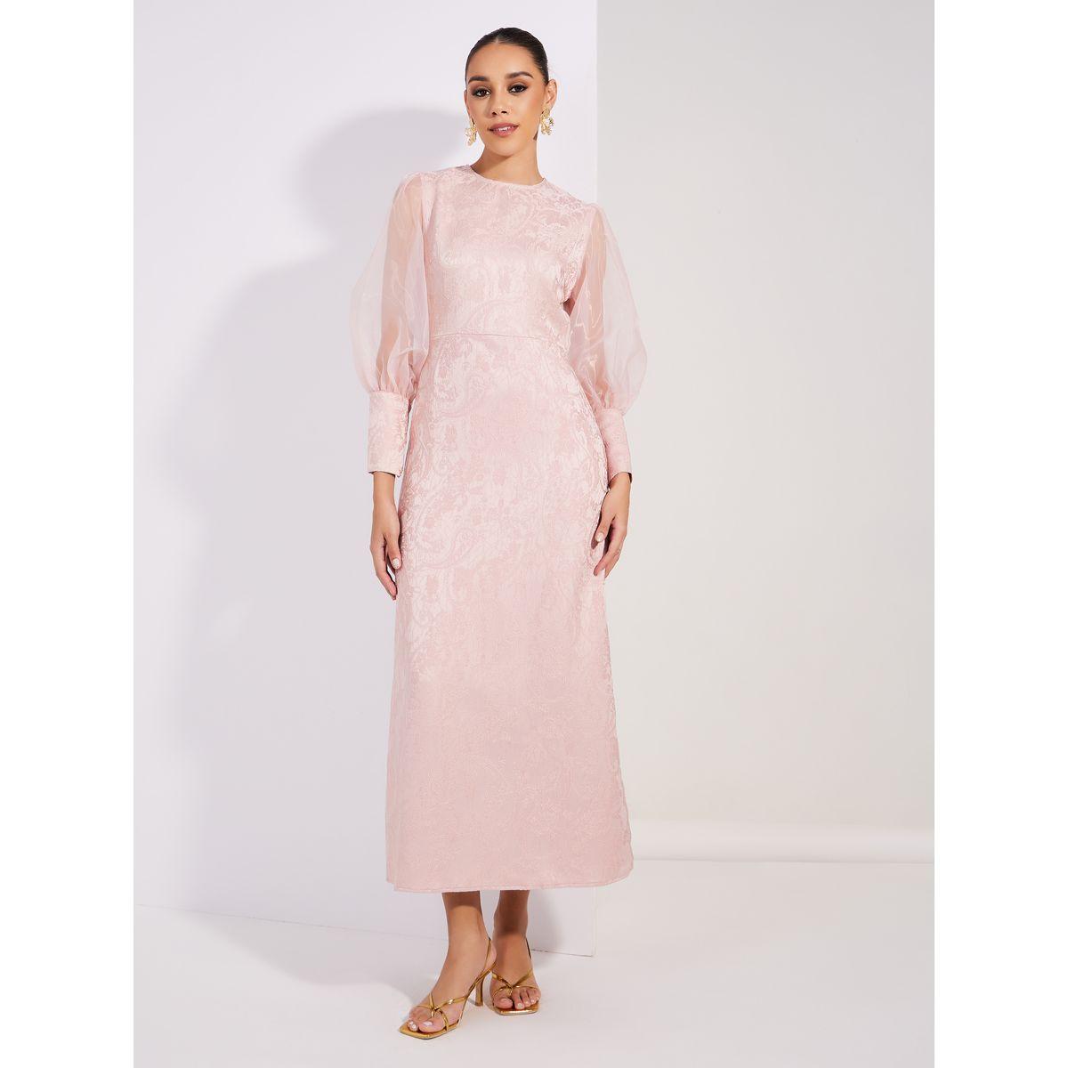 Styli Limited Jacquard Round Neck Evening Maxi Dress-women-clothing-dresses-image-5