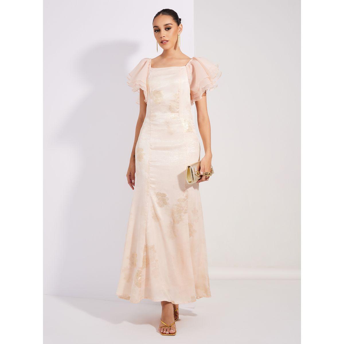فستان طويل بقصة ميرميد واكمام كشكش-women-clothing-dresses-image-1