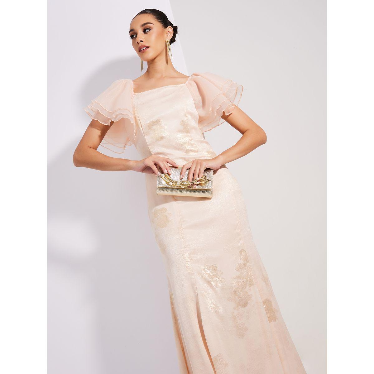 فستان طويل بقصة ميرميد واكمام كشكش-women-clothing-dresses-image-2