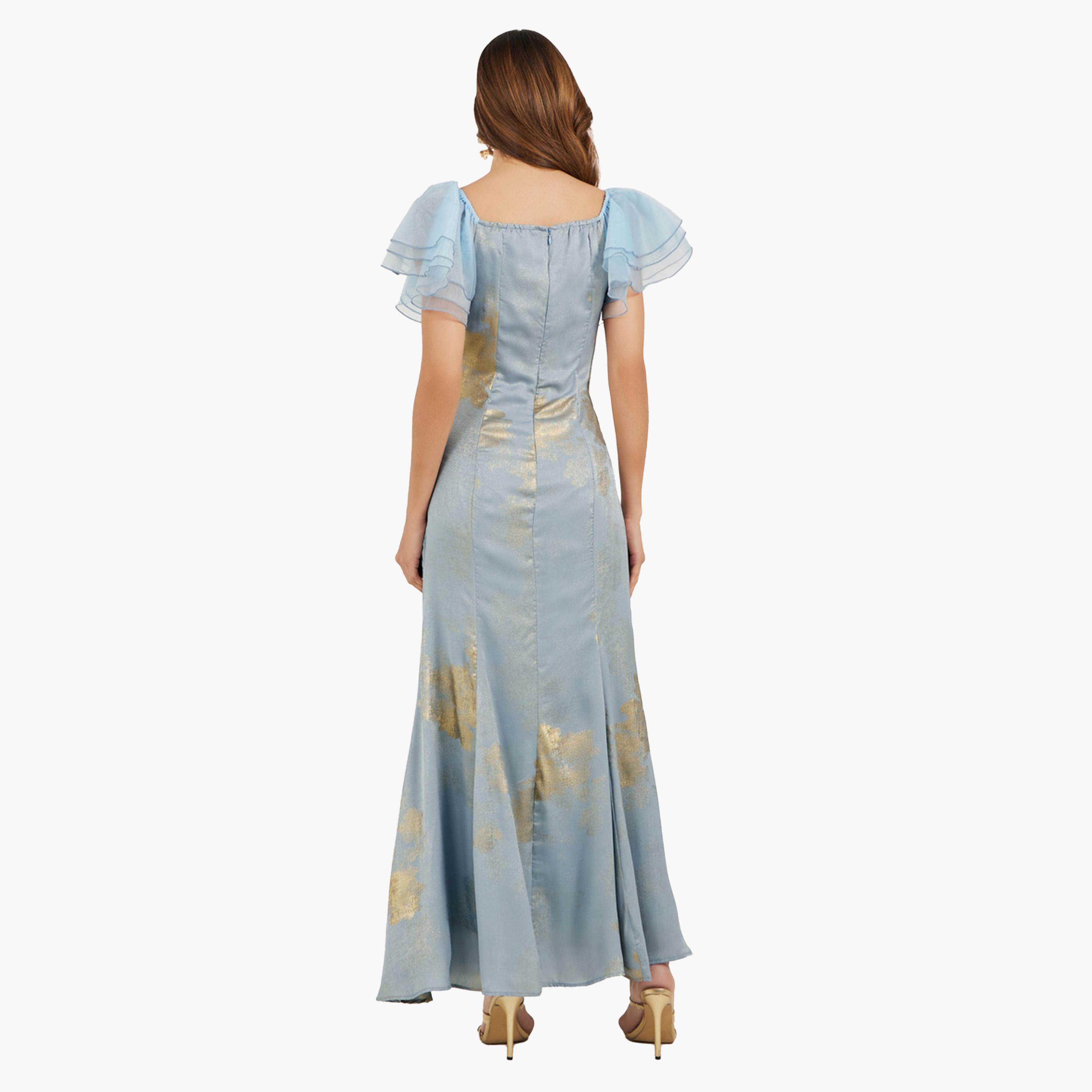 ستايلي-  فستان ماكسي حورية البحر بطبعة جاكار وأكمام مكشكشة-women-clothing-dresses-image-5