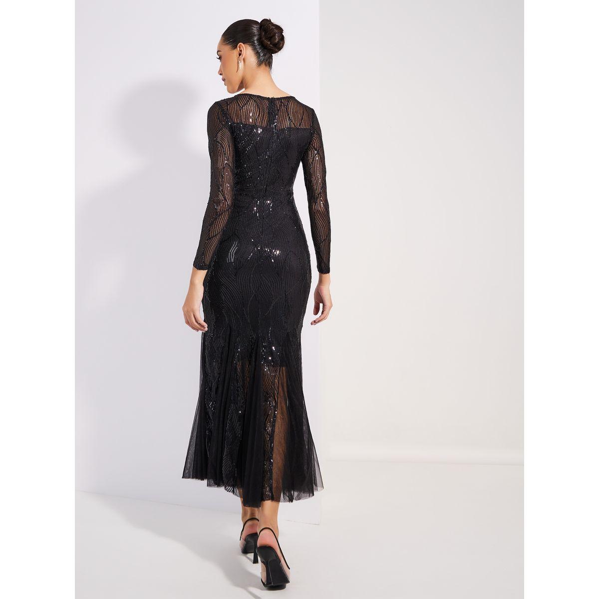 فستان طويل بقصة ميرميد وتفاصيل شبكية-women-clothing-dresses-image-5