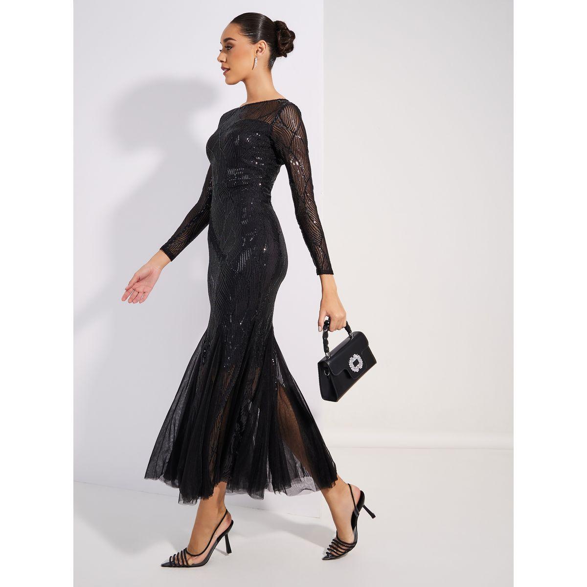 فستان طويل بقصة ميرميد وتفاصيل شبكية-women-clothing-dresses-image-6