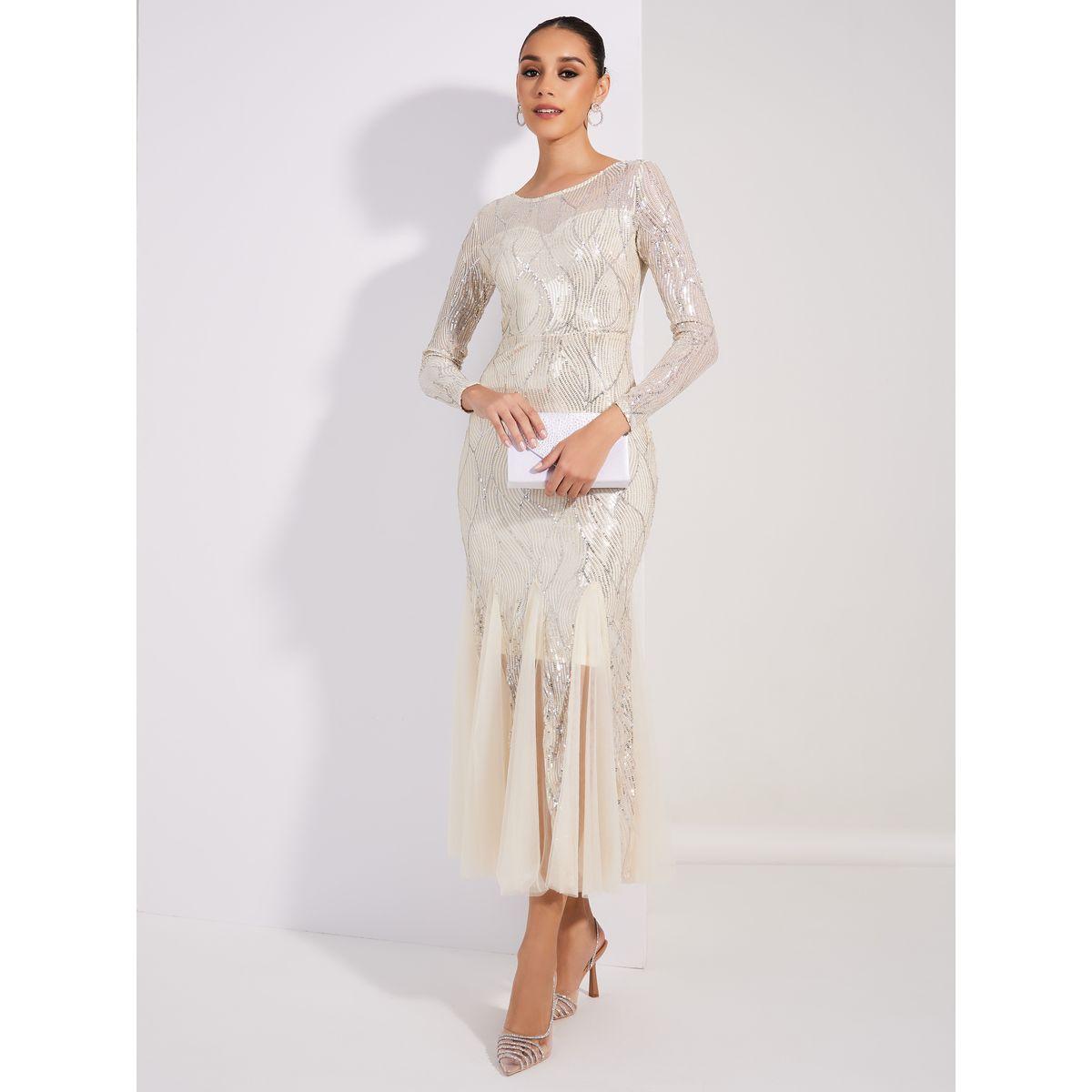 Styli Limited Sequined Mesh Insert Mermaid Fit Maxi Dress-women-clothing-dresses-image-1