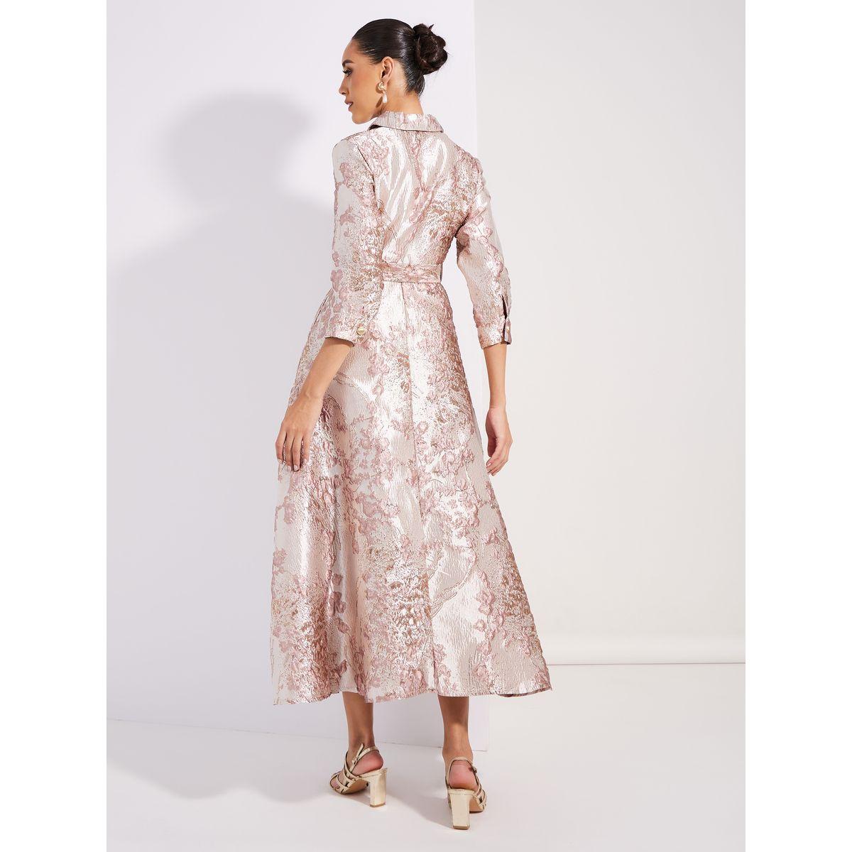 Styli Limited Jacquard A-Line Maxi Dress with Tie Belt-women-clothing-dresses-image-4