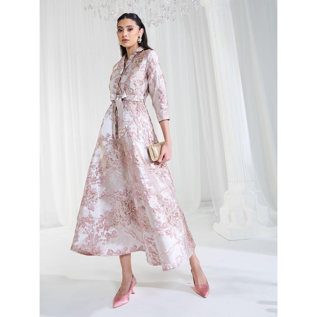 Styli Limited Jacquard A-Line Maxi Dress with Tie Belt-women-clothing-dresses-image-5