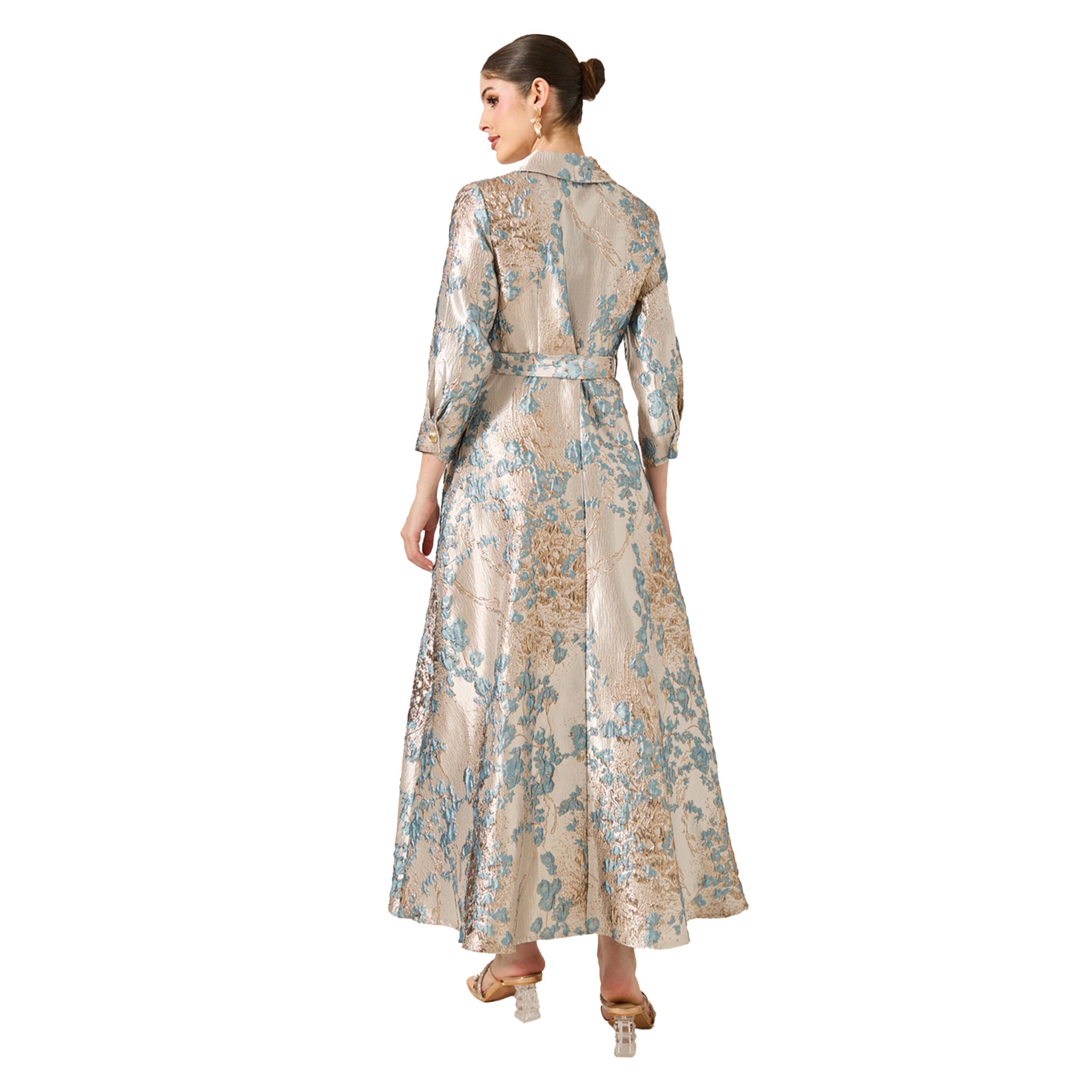 Styli Jacquard A-Line Maxi Dress with Tie Belt-women-clothing-dresses-image-5