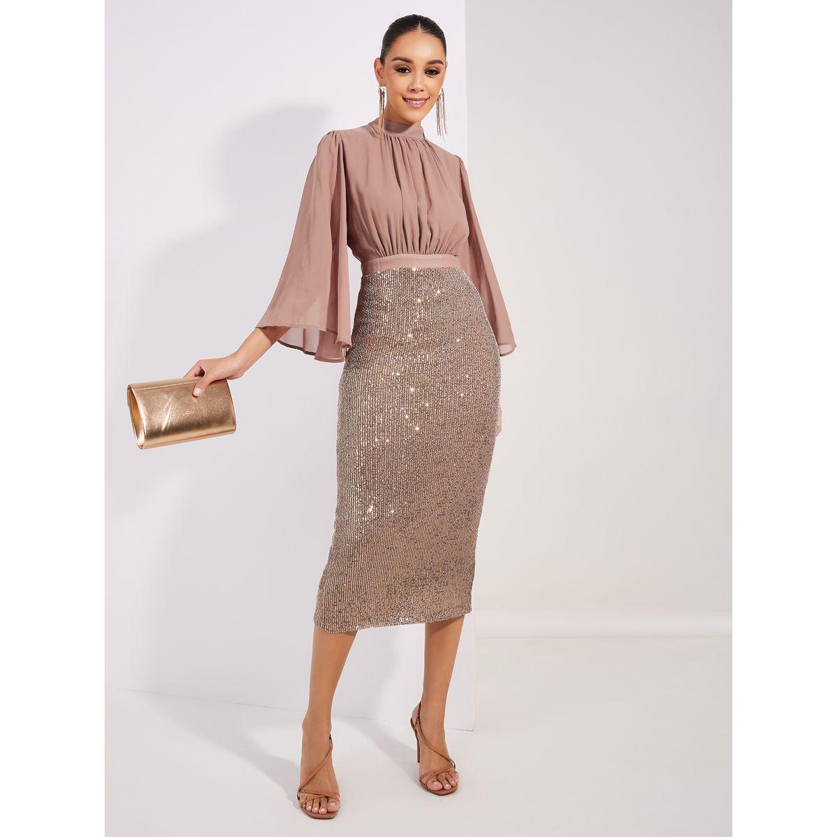 Styli Limited Sequined Sheath Midi Dress with Flared Sleeves-women-clothing-dresses-image-1
