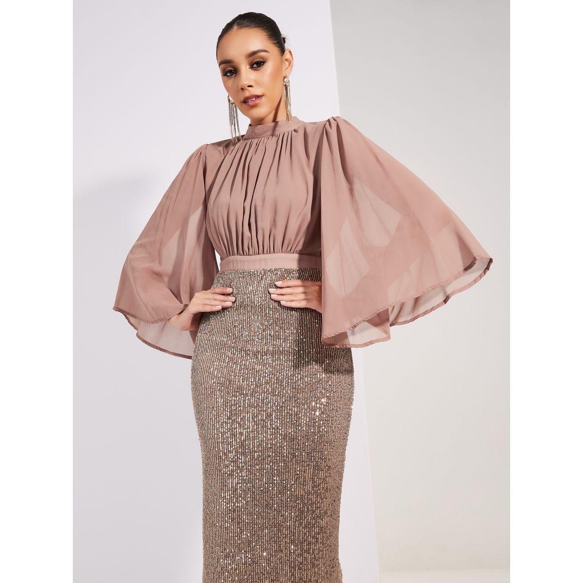 Styli Limited Sequined Sheath Midi Dress with Flared Sleeves-women-clothing-dresses-image-2