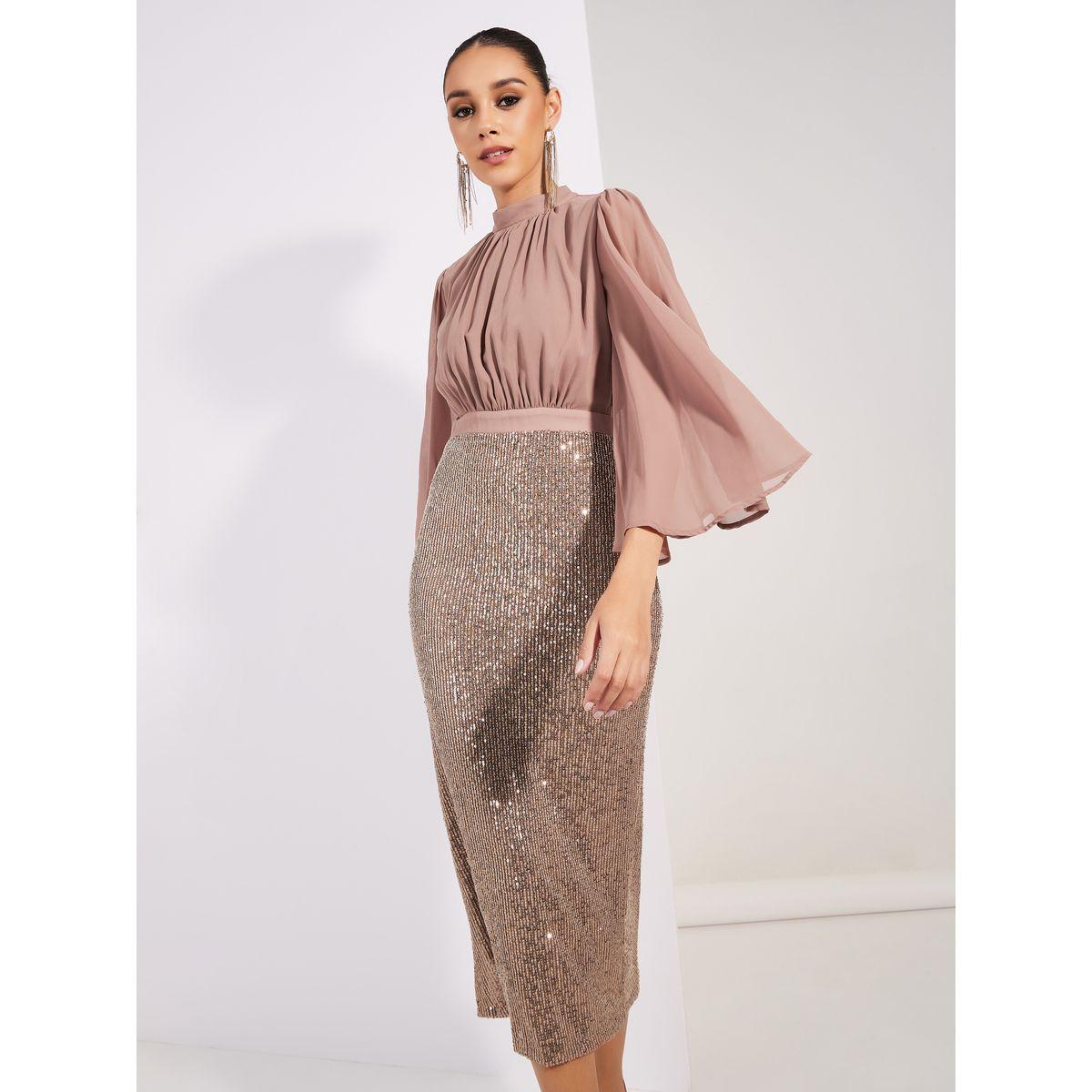 Styli Limited Sequined Sheath Midi Dress with Flared Sleeves-women-clothing-dresses-image-4