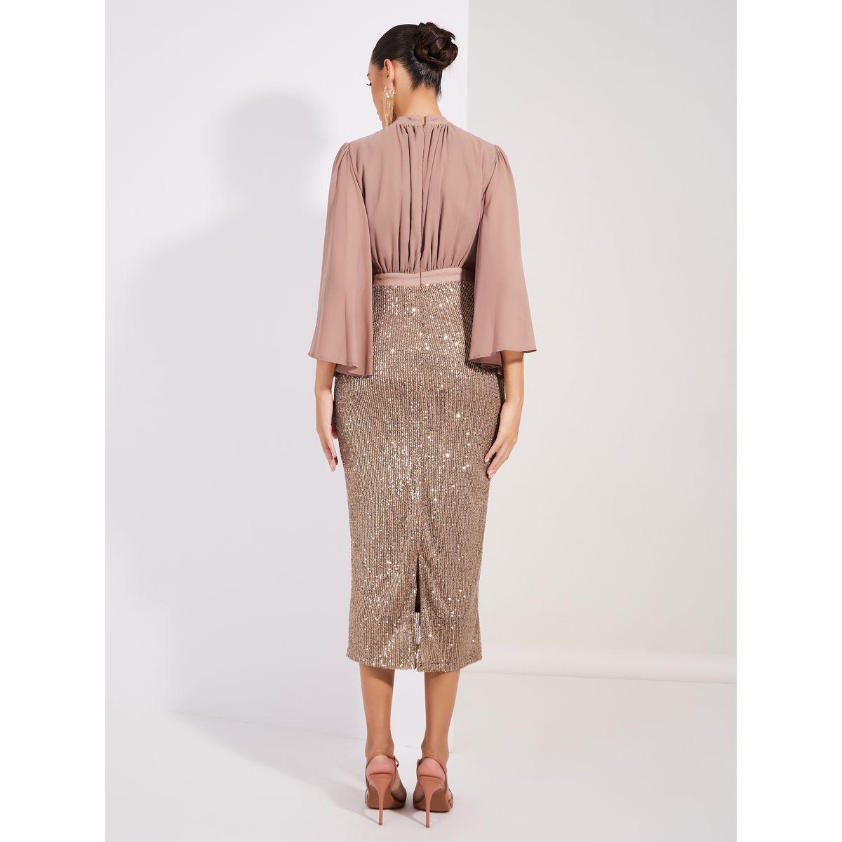 Styli Limited Sequined Sheath Midi Dress with Flared Sleeves-women-clothing-dresses-image-5