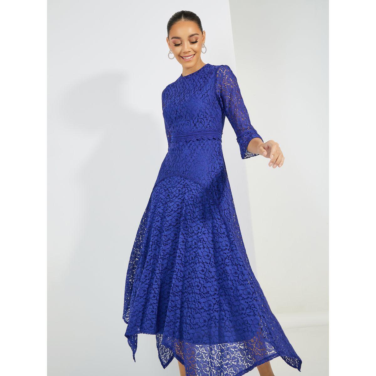 فستان ميدي بتفاصيل دانتيل وياقة عالية-women-clothing-dresses-image-2