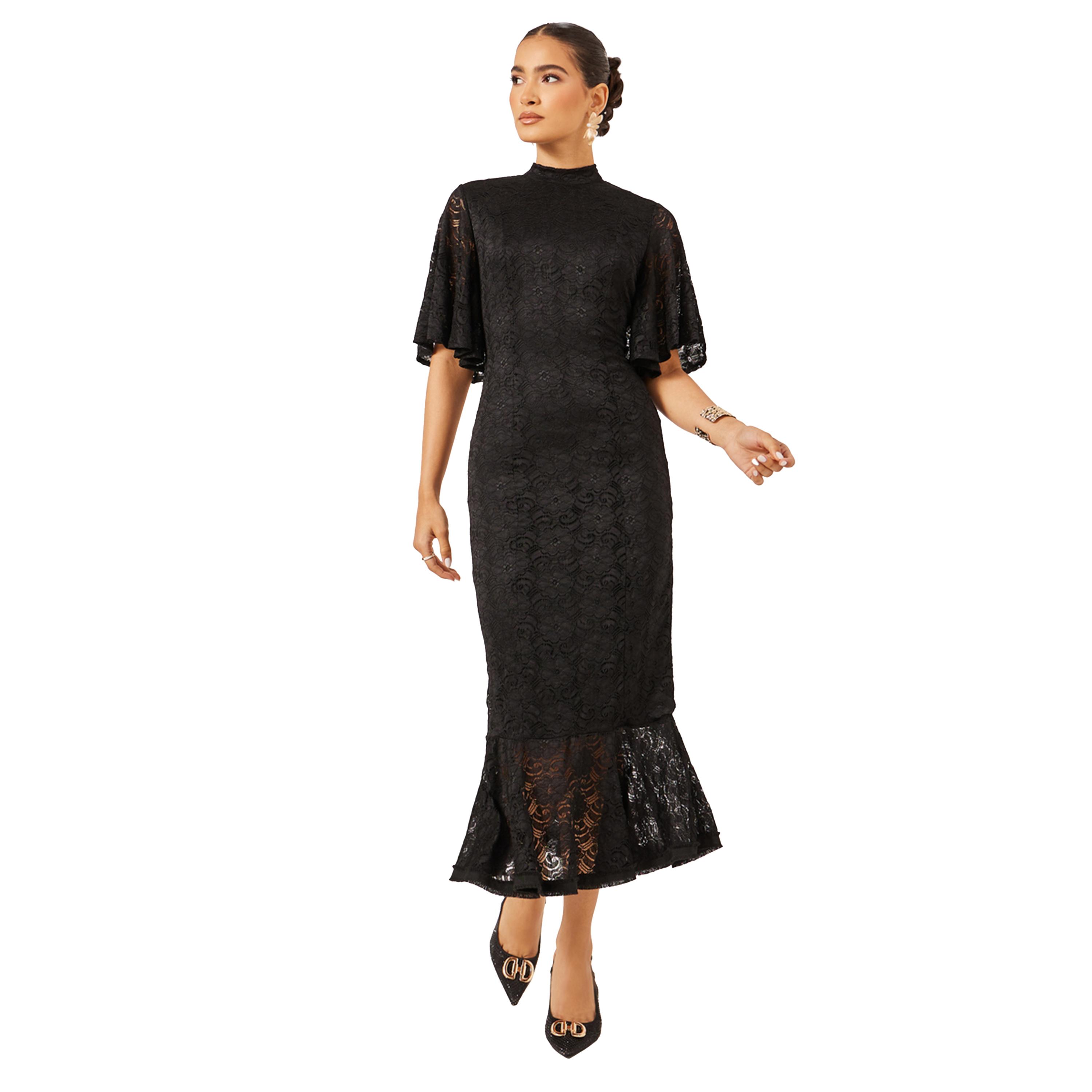 ستايلي - فستان متوسط الطول من الدانتيل بأكمام منفوشة-women-clothing-dresses-image-1