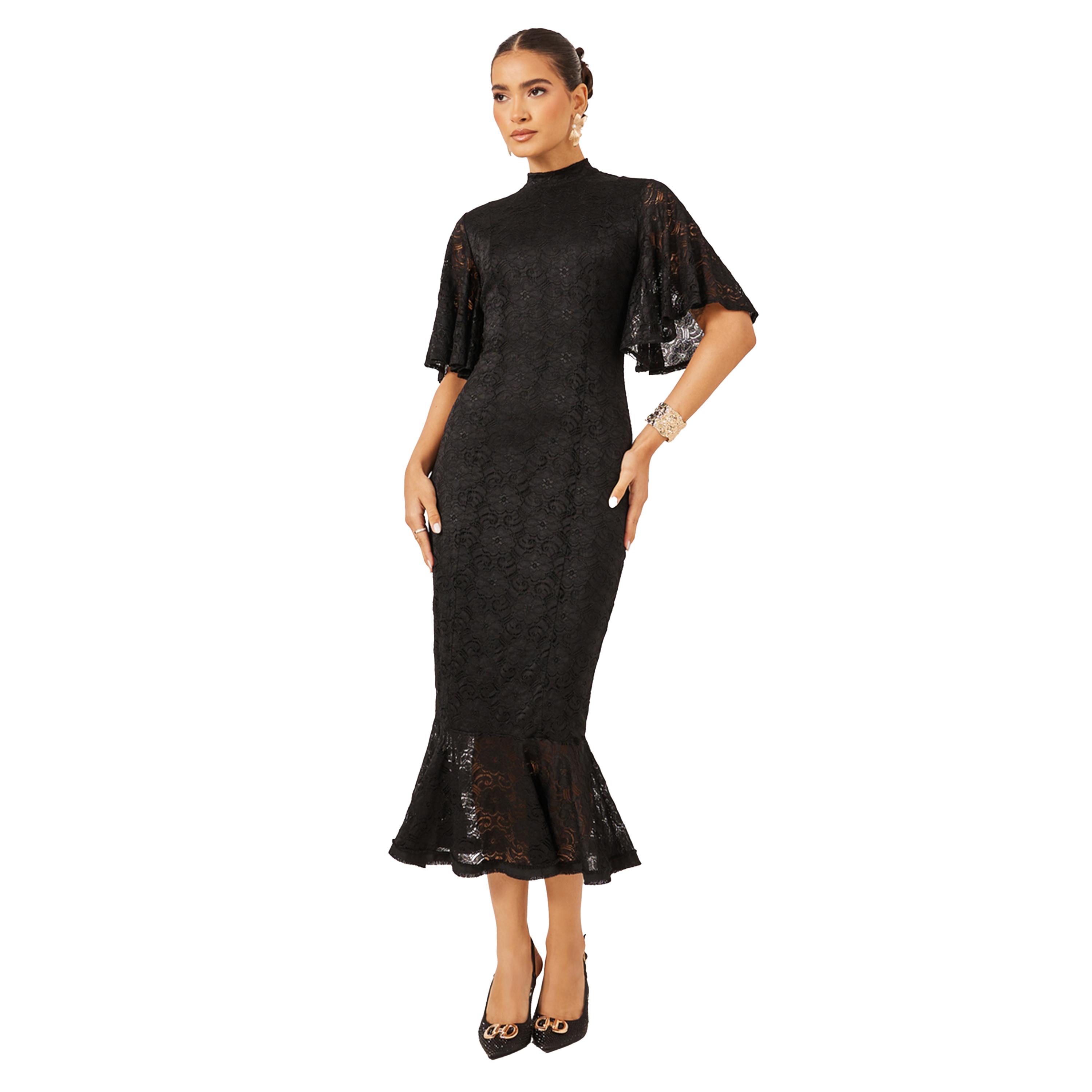ستايلي - فستان متوسط الطول من الدانتيل بأكمام منفوشة-women-clothing-dresses-image-2