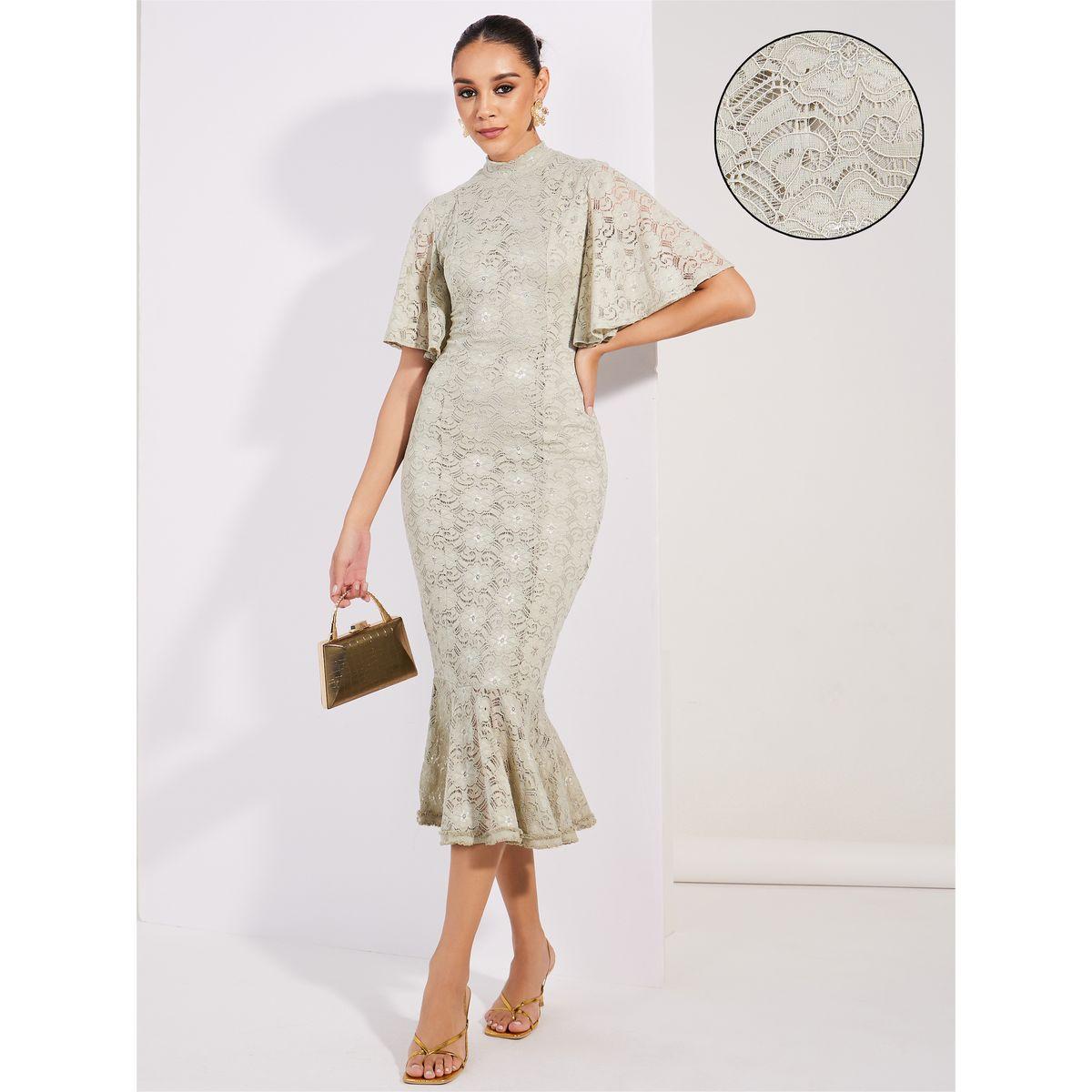 فستان ميدي ضيق بياقة عالية واكمام آنجل-women-clothing-dresses-image-1
