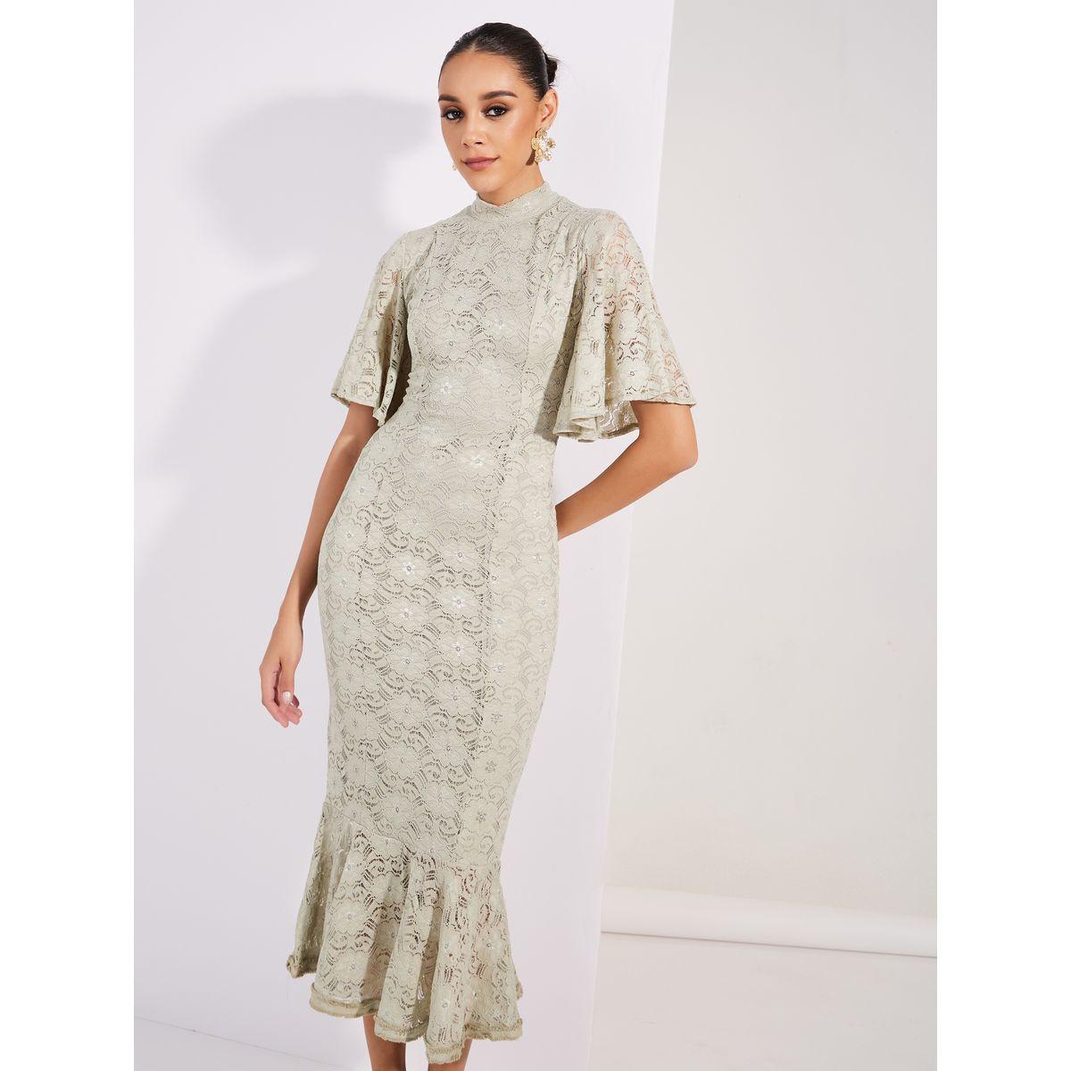 فستان ميدي ضيق بياقة عالية واكمام آنجل-women-clothing-dresses-image-2