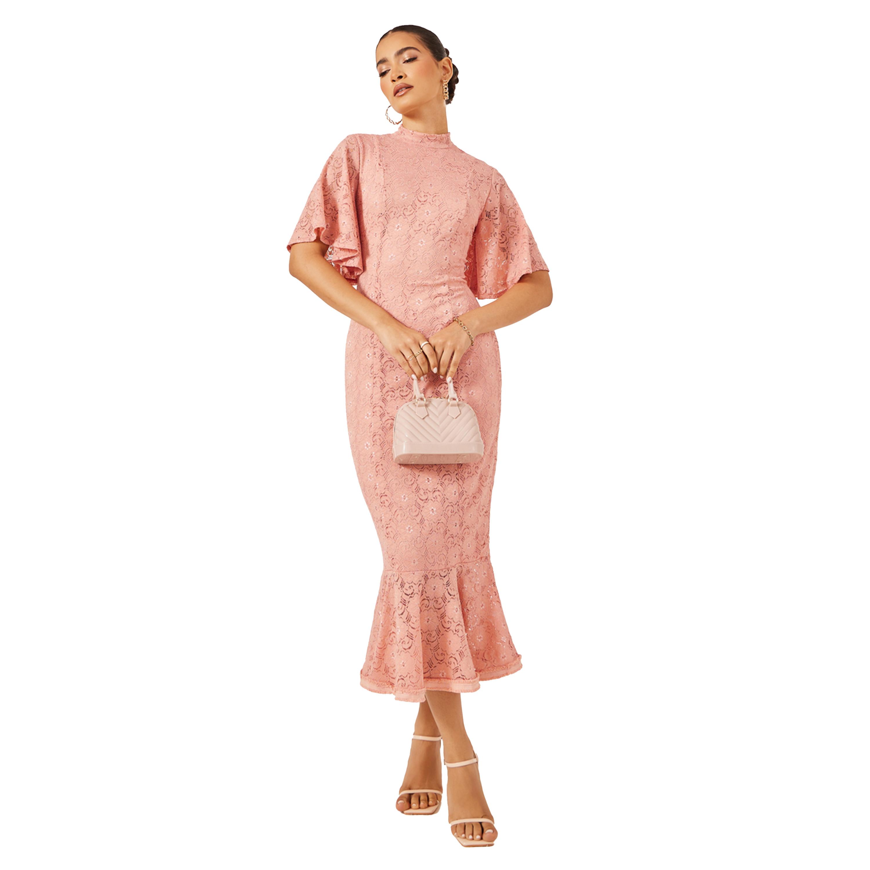 ستايلي - فستان متوسط الطول من الدانتيل بأكمام منفوشة-women-clothing-dresses-image-1