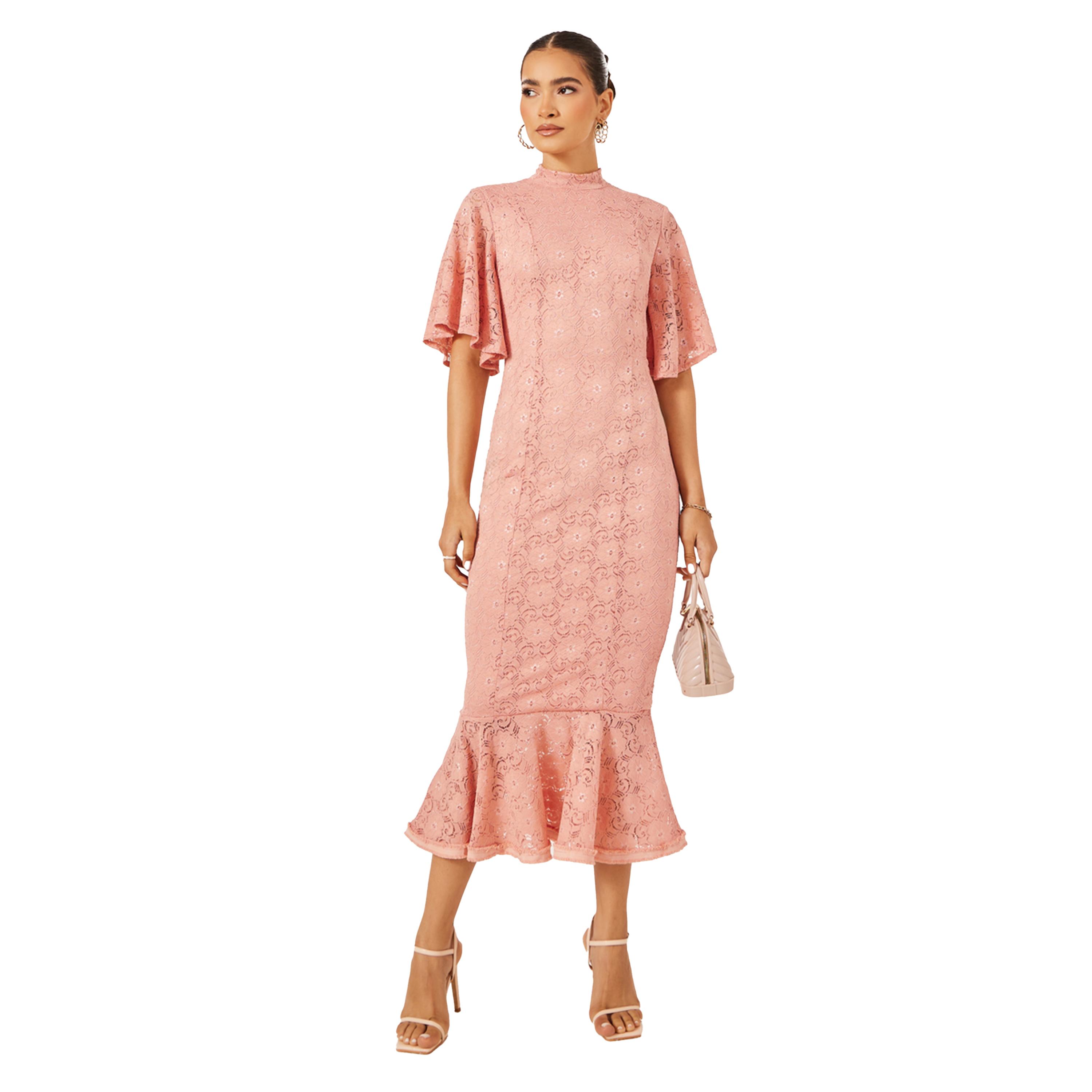 ستايلي - فستان متوسط الطول من الدانتيل بأكمام منفوشة-women-clothing-dresses-image-2