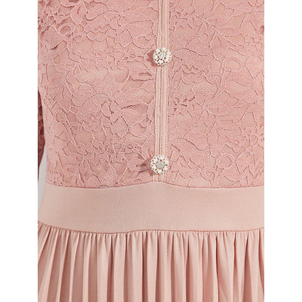 Styli Limited Pleated Lace Detail High Neck Maxi Dress-women-clothing-dresses-image-3