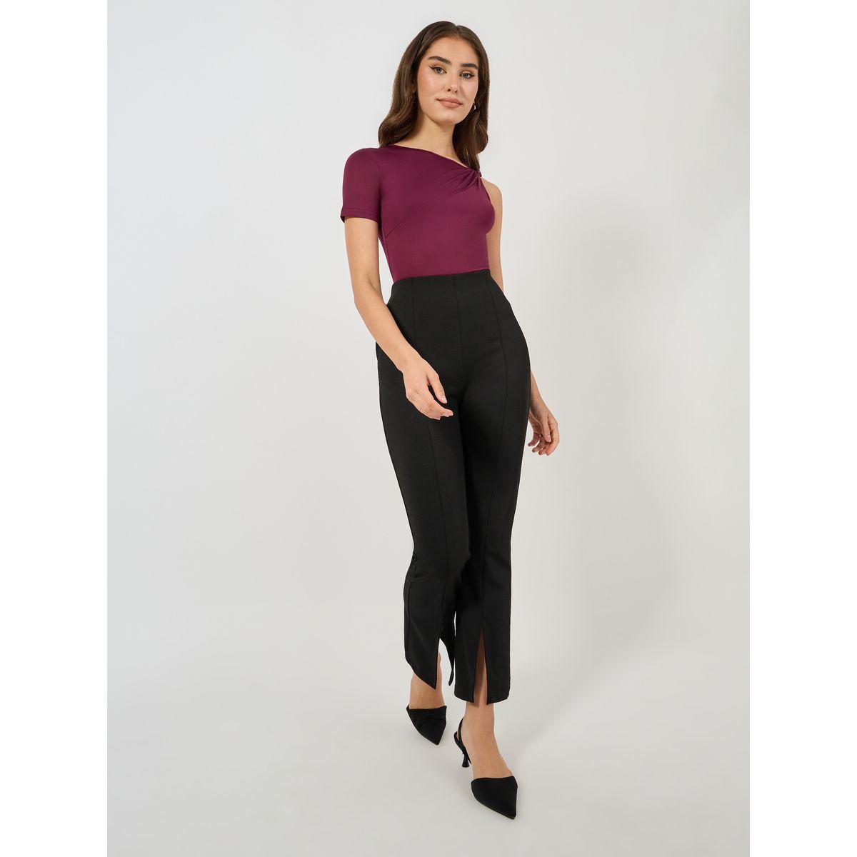 Styli Limited Solid Twisted Sleeve Asymmetric Neck Bodysuit-women-clothing-tshirts-image-2