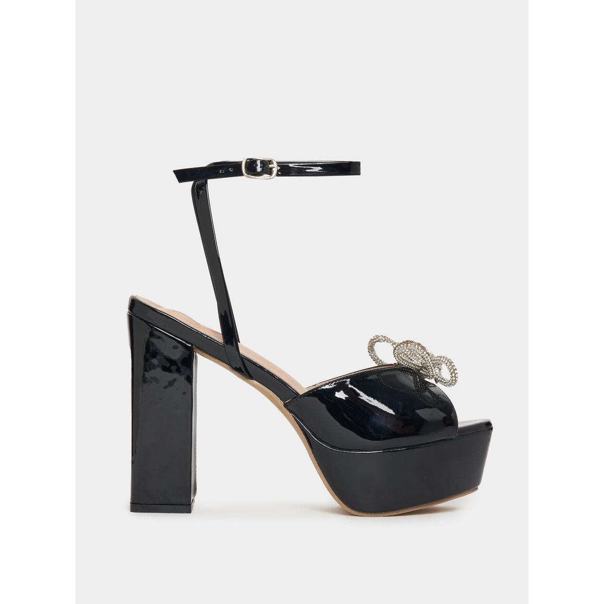 Styli Embellished Bow Detail Block Heel Sandals-women-shoes-heels-image-2