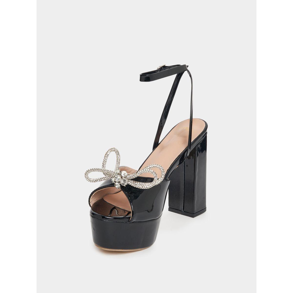 Styli Embellished Bow Detail Block Heel Sandals-women-shoes-heels-image-3