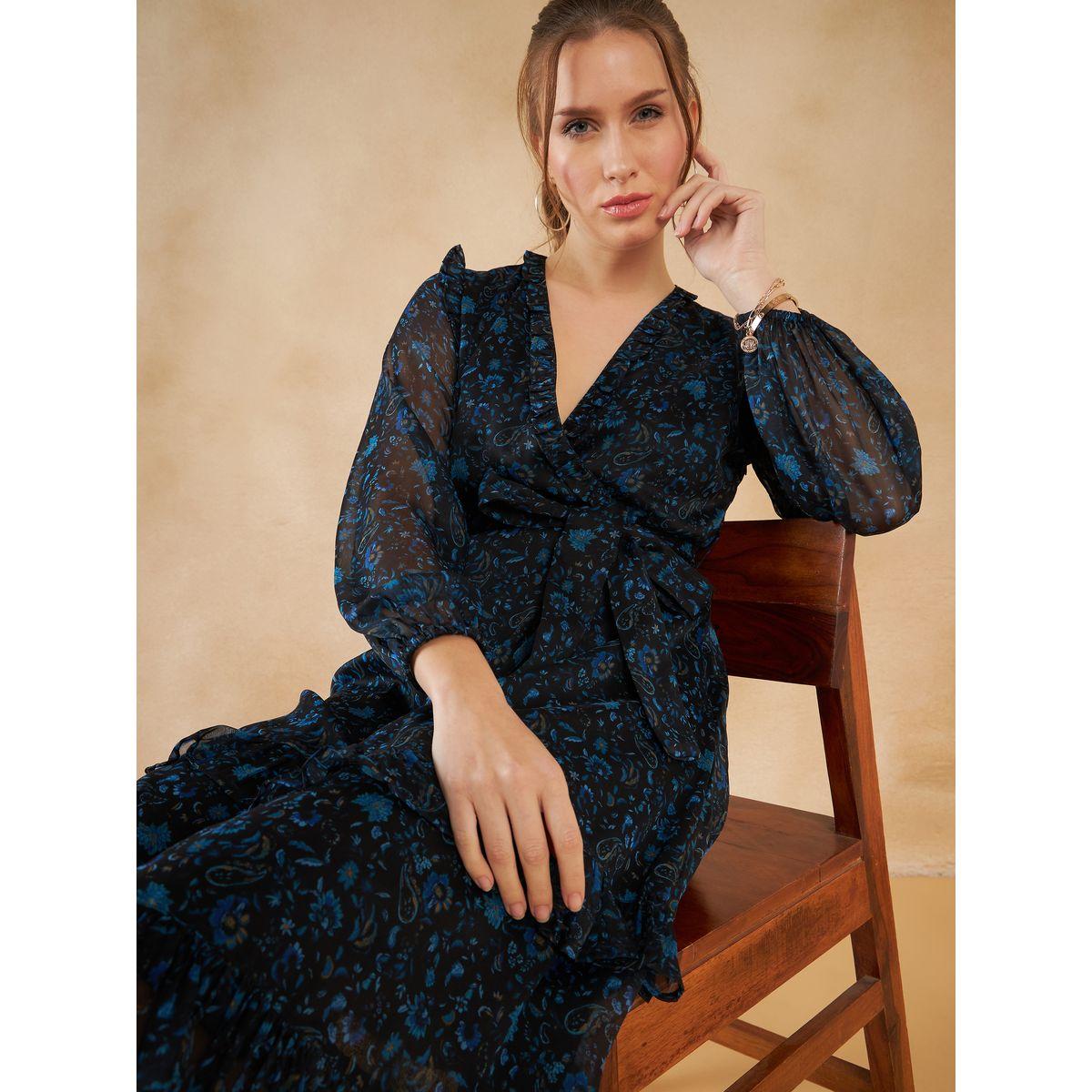 فستان ميدي بطبعة بيزلي وكشكش مع رباط خصر-women-clothing-dresses-image-5