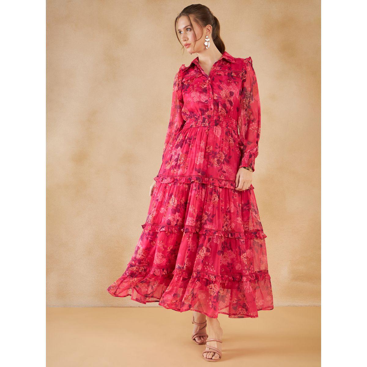 فستان طويل بكسرات وطبعة زهور-women-clothing-dresses-image-1